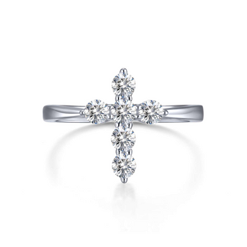 Sterling Silver Cross Ring, 0.30 Carat TW